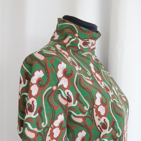 Zara Blogger Fave Paisly Print Green Brown Midi Dress Sz S - Picture 9 of 11